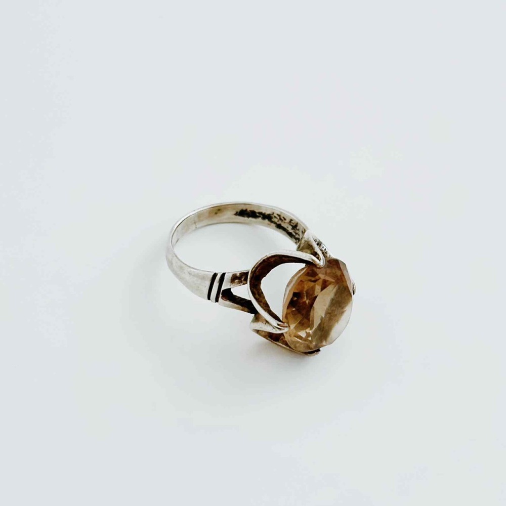 Vintage Sterling Silver Large Faceted Smoky Quartz - Picture 10 of 16